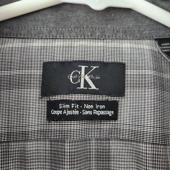 Calvin Klein Men’s Dress Shirt Slim Fit Non Iron Gray Button Up 15.5 34/35 - Picture 3 of 8